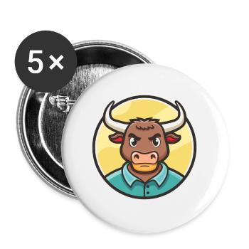 Bull Kawaii Dessin animé Personnage Animal Animal Visage - Lot de 5 grands badges (56 mm) - blanc - Devant