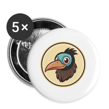 Krähe Kawaii Cartoon Figur Tier Haustier Gesicht - Buttons groß 56 mm (5er Pack) - Weiß - Vorne