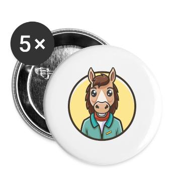 Pferd Kawaii Cartoon Figur Tier Haustier Gesicht - Buttons groß 56 mm (5er Pack) - Weiß - Vorne
