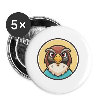 Falcon Kawaii Cartoon Character Animal Pet Face - Buttons large 2.2''/56 mm (5-pack) - white - Front