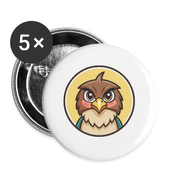 Hawk Kawaii Dessin animé Personnage Animal Animal Visage - Lot de 5 grands badges (56 mm) - blanc - Devant