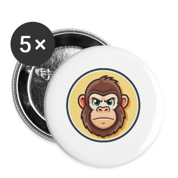 Gorilla Kawaii Cartoon Figur Tier Haustier Gesicht - Buttons groß 56 mm (5er Pack) - Weiß - Vorne