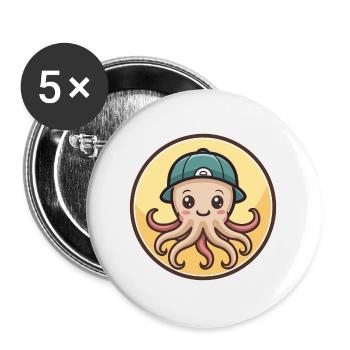 pieuvre kawaii dessin animé personnage animal visage d’animal de compagnie - Lot de 5 grands badges (56 mm) - blanc - Devant