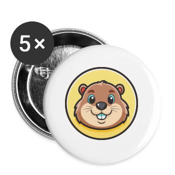 Murmeltier Kawaii Cartoon Figur Tier Haustier Gesicht - Buttons groß 56 mm (5er Pack) - Weiß - Vorne
