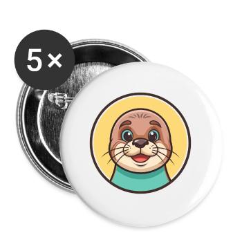 Seal Kawaii Cartoon Character Animal Pet Face - Buttons large 2.2''/56 mm (5-pack) - white - Front