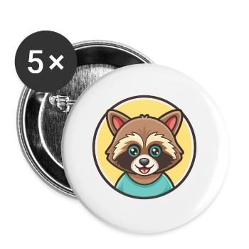 Raccoon Kawaii Cartoon Character Animal Pet Face - Buttons large 2.2''/56 mm (5-pack) - white - Front