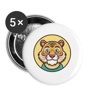 Tigre Kawaii Dessin animé Personnage Animal Animal Visage - Lot de 5 grands badges (56 mm) - blanc - Devant