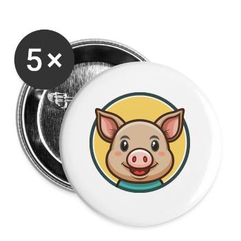 Pig Kawaii Cartoon Character Animal Pet Face - Buttons large 2.2''/56 mm (5-pack) - white - Front