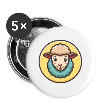 Schaf Kawaii Cartoon Figur Tier Haustier Gesicht - Buttons groß 56 mm (5er Pack) - Weiß - Vorne