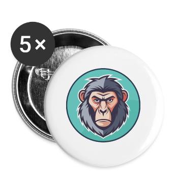 Pavian Kawaii Cartoon Figur Tier Haustier Gesicht - Buttons groß 56 mm (5er Pack) - Weiß - Vorne