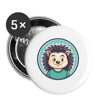 Hedgehog Kawaii Cartoon Character Animal Pet Face - Buttons large 2.2''/56 mm (5-pack) - white - Front