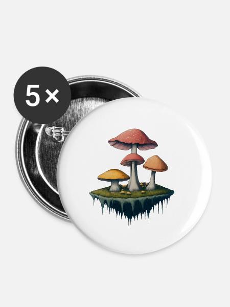 VERZAUBERTE PILZINSEL - Buttons groß 56 mm (5er Pack) - Weiß