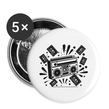 Vintage Boombox Kassetten Nostalgie - Buttons groß 56 mm (5er Pack) - Weiß - Vorne