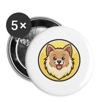 Chien Spitz danois, dessin animé Kawaii, clipart pour animaux de compagnie - Lot de 5 grands badges (56 mm) - blanc - Devant