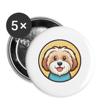 Coton De Tulear Chien Race Dessin animé Kawaii Clipart - Lot de 5 grands badges (56 mm) - blanc - Devant