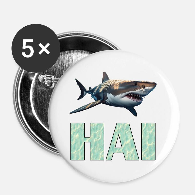 Great white shark - Buttons large 2.2''/56 mm (5-pack) - white