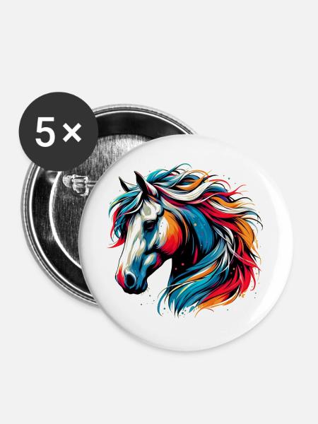 Pferd - Buttons groß 56 mm (5er Pack) - Weiß