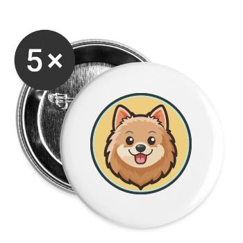 Deutsche Spitz Hunderasse Cartoon Kawaii Clipart Haustier - Buttons groß 56 mm (5er Pack) - Weiß - Vorne