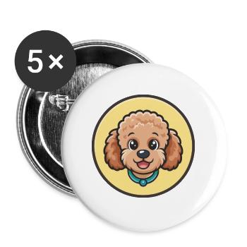 caniche miniature chien race dessin animé Kawaii Clipart - Lot de 5 grands badges (56 mm) - blanc - Devant