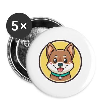Kuri Hund Rasse Cartoon Kawaii Clipart Illustration - Buttons groß 56 mm (5er Pack) - Weiß - Vorne