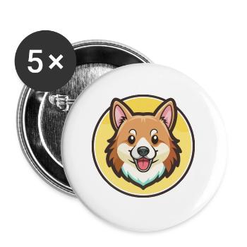 Chien de berger islandais Race de chien Dessin animé Kawaii - Lot de 5 grands badges (56 mm) - blanc - Devant