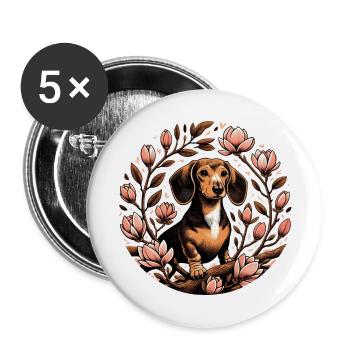 Weiner Hund - Buttons groß 56 mm (5er Pack) - Weiß - Vorne