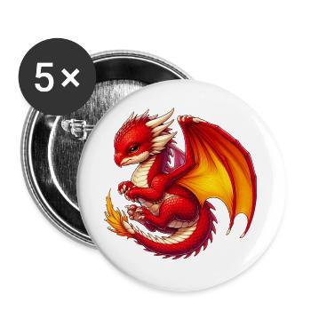 Drache - Buttons groß 56 mm (5er Pack) - Weiß - Vorne