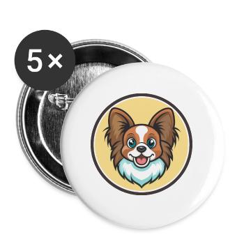 Papillon Chien Race Coloré Dessin Animé Kawaii Clipart - Lot de 5 grands badges (56 mm) - blanc - Devant