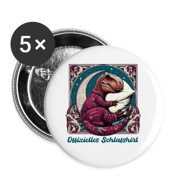 T-Rex Schlafen Offizielles Schlafshirt Geschenk - Buttons groß 56 mm (5er Pack) - Weiß - Vorne