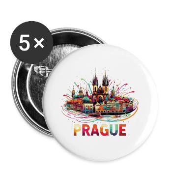 Prague Capital Czech Republic Gift - Buttons large 2.2''/56 mm (5-pack) - white - Front