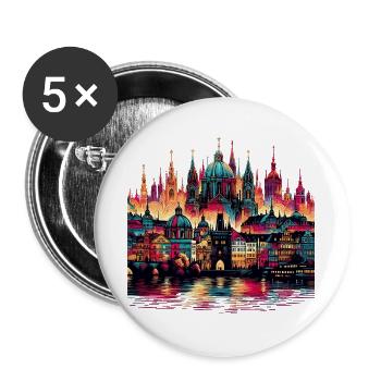 Prague Capital Czech Republic Gift - Buttons large 2.2''/56 mm (5-pack) - white - Front