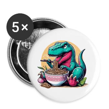 Mignon T-Rex Ramen Dino dinosaure cadeau - Lot de 5 grands badges (56 mm) - blanc - Devant