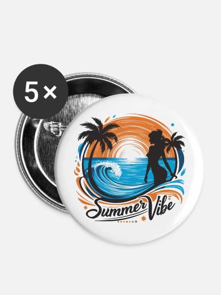 Sommerlicher Vibe-Stil - Buttons groß 56 mm (5er Pack) - Weiß