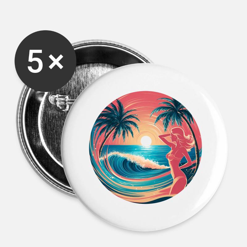 Tropical summer - Buttons large 2.2''/56 mm (5-pack) - white