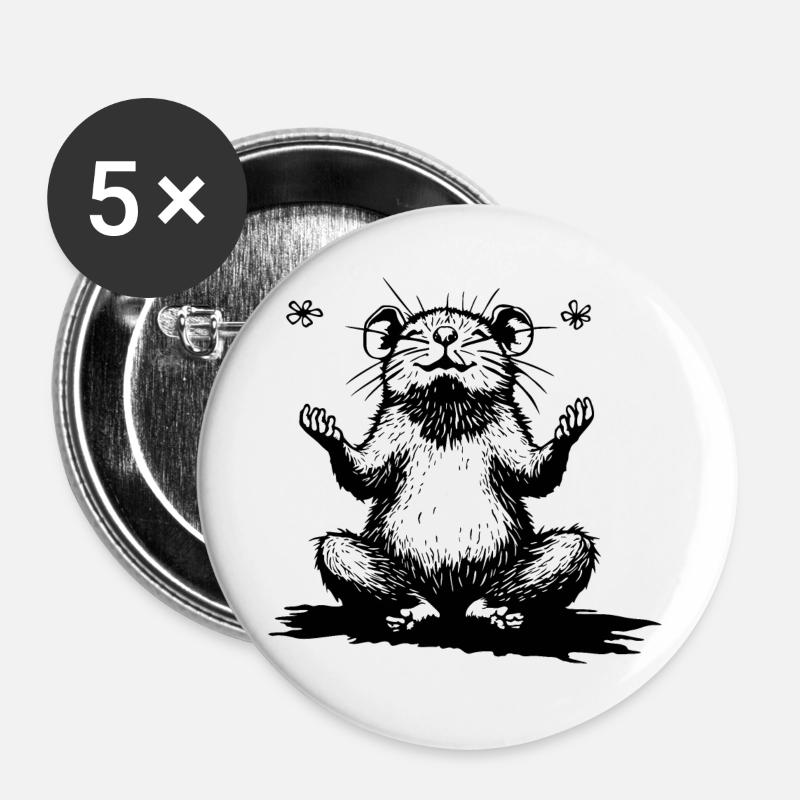 Zen hamster sitting black and white - Buttons large 2.2''/56 mm (5-pack) - white