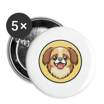 Épagneul tibétain chien race dessin animé Kawaii Clipart - Lot de 5 grands badges (56 mm) - blanc - Devant