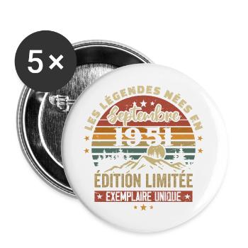 Retro 1951 - Legends born in September 1951 - Buttons large 2.2''/56 mm (5-pack) - white - Front