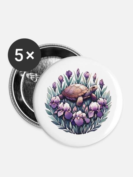 Dosenschildkröte mit Iris - Buttons groß 56 mm (5er Pack) - Weiß