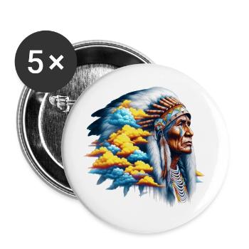 Amerikanischer Indianer Amerikaner - Buttons groß 56 mm (5er Pack) - Weiß - Vorne