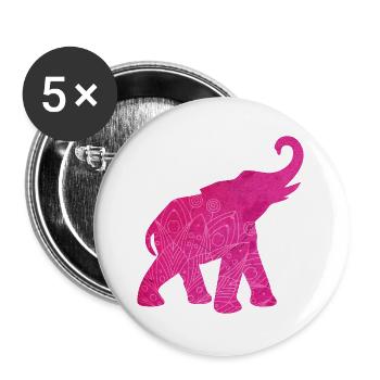 Yoga pink Elefant Meditation Energie Mandala Deko - Buttons groß 56 mm (5er Pack) - Weiß - Vorne