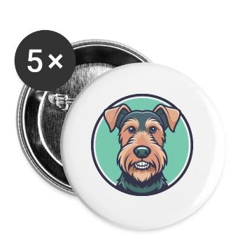 Airedale Terrier Chien Race Dessin animé Kawaii Clipart - Lot de 5 grands badges (56 mm) - blanc - Devant