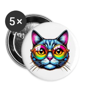 Chat avec des lunettes de soleil - Lot de 5 grands badges (56 mm) - blanc - Devant