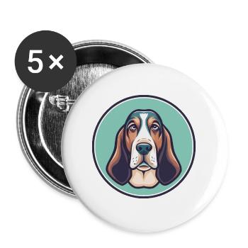 Blue Gascony Basset Dog Breed Funny Cartoon Kawaii - Buttons large 2.2''/56 mm (5-pack) - white - Front