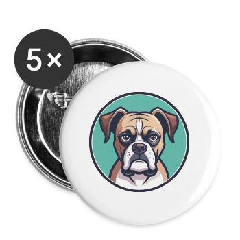 Boxer chien race dessin animé Kawaii Clipart animal de compagnie - Lot de 5 grands badges (56 mm) - blanc - Devant