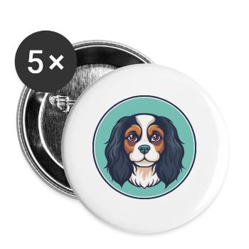Cavalier King Charles Spaniel Dog Breed Cartoon - Buttons large 2.2''/56 mm (5-pack) - white - Front
