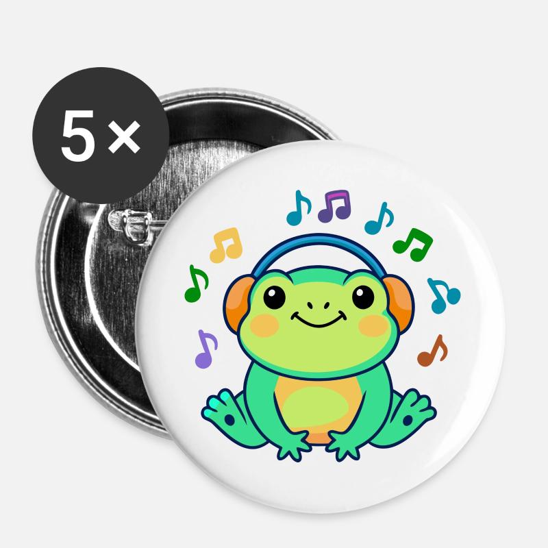 DJ Żabka – musical frog - Buttons large 2.2''/56 mm (5-pack) - white