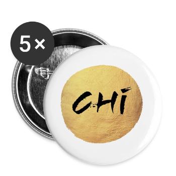 Yoga Kreis Gold Chi Namaste om Shanti deluxe Yogi - Buttons groß 56 mm (5er Pack) - Weiß - Vorne