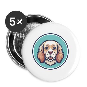 Clumber Spaniel Hund Rasse Cartoon Kawaii Clipart - Buttons groß 56 mm (5er Pack) - Weiß - Vorne