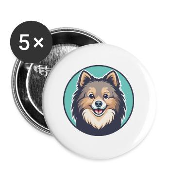 Spitz danois chien race dessin animé Kawaii Clipart animal de compagnie - Lot de 5 grands badges (56 mm) - blanc - Devant