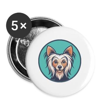 Chien à crête chinoise race dessin animé Kawaii Clipart - Lot de 5 grands badges (56 mm) - blanc - Devant